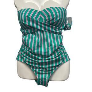 New Draper James Womens Small UPF 50+ Detachable Strap Striped Swim Suit